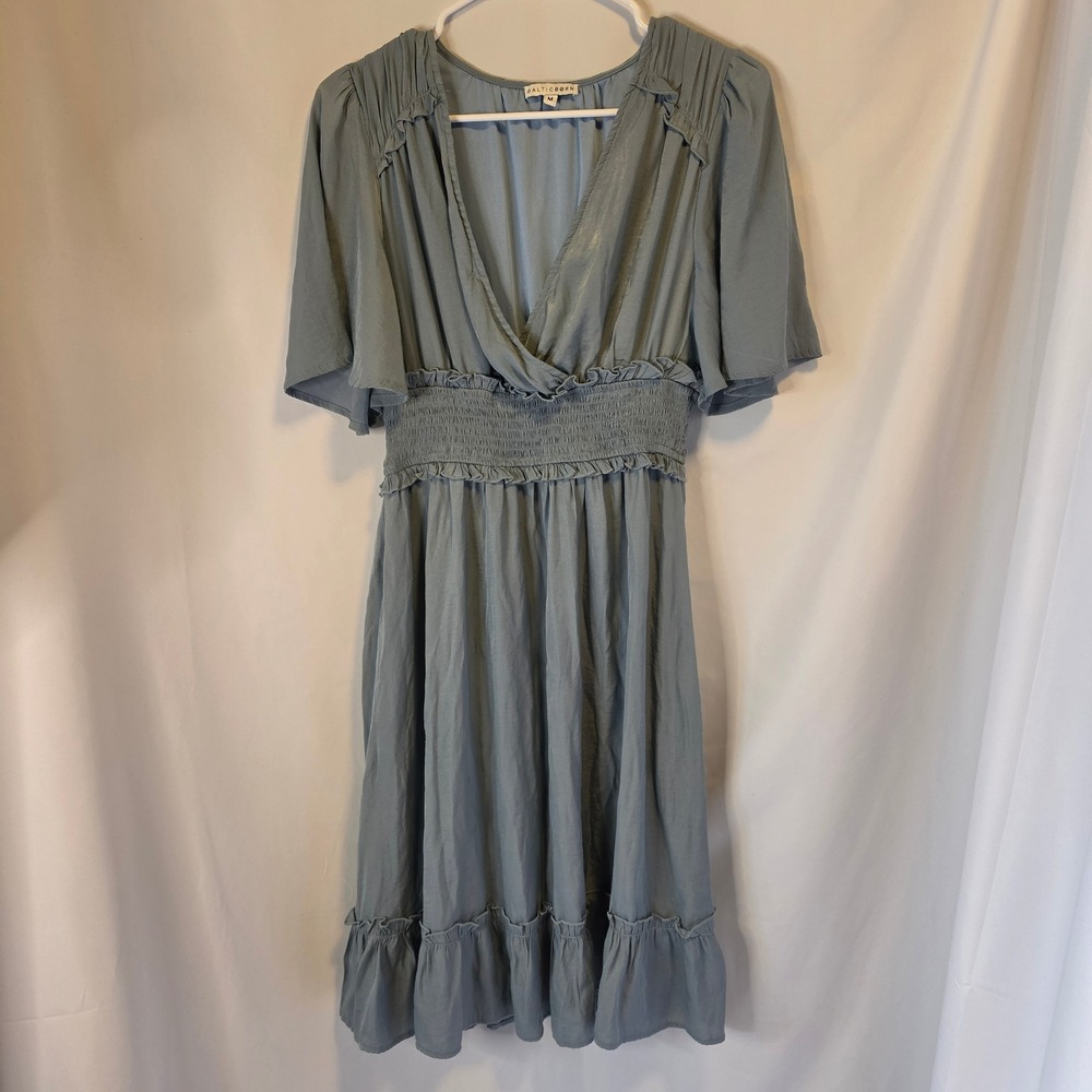Baltic Born Smocked Midi Dress Medium Dusty Blue Cottagecore Boho Wedding Guest